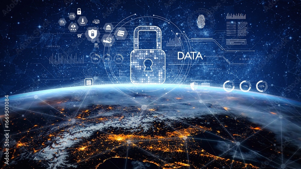 Poster cyber security protection and cyber security strategies against cyber threats, system hacks, digital
