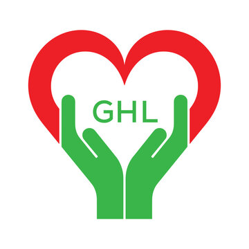 GHL Heart and Hands Company logo. GHL Company logo design for entrepreneur and business. GHL best icon.
