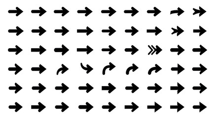 Arrow vector set right direction icon design graphic illustration element sign symbol next forward arrowheads isolated on transparent white background png