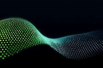Abstract dotted gradient in green blue creating futuristic wave depth on black