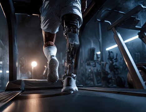 Person with prosthetic leg running on treadmill - Powered by Adobe