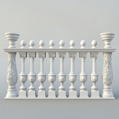 Balcony railings, fences, and low walls have decorative parts. This set shows realistic 3D pillars, posts, handrails, and bases made of white stone or marble. They look like old, classic designs.
