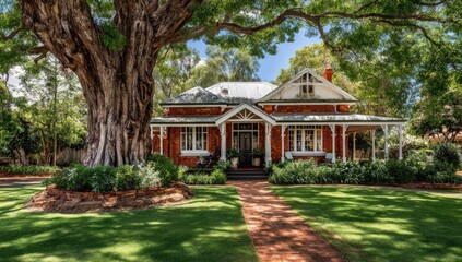 Obraz premium Historic home beneath a large tree