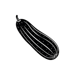 Monochrome illustration of a striped cucumber on a white isolated background Silhouette vector