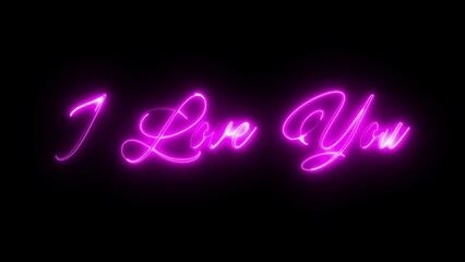 I Love text with neon glowing effect on black background