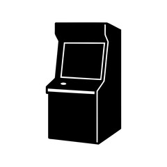 Retro black and white arcade game cabinet machine silhouette illustration design