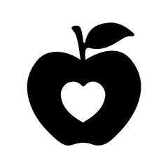 Black Apple Silhouette with a Heart Shape Cut Out For Love