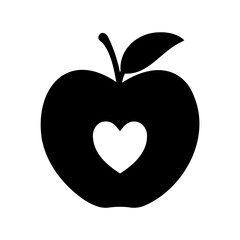 Black silhouette of an apple containing a heart, symbolizing love for health