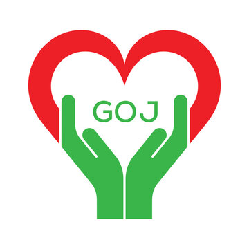GOJ Heart and Hands Company logo. GOJ Company logo design for entrepreneur and business. GOJ best icon.
