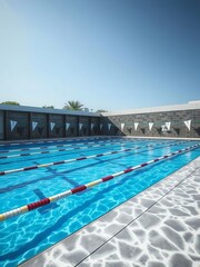an image of a swimming pool with a few lanes of water, there is a large swimming pool with a few lanes in it