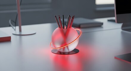 Modern desk organizer with red neon accent lights brings a futuristic vibe to your workspace, perfect for tech startups and innovative design firms