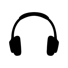 A simple black silhouette of headphones with a white background.