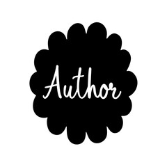 Stylized black floral shape with a word Author written in white