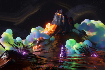 Surreal Mountain Landscape with Glowing Clouds and Crystals a Sci Fi Dreamscape