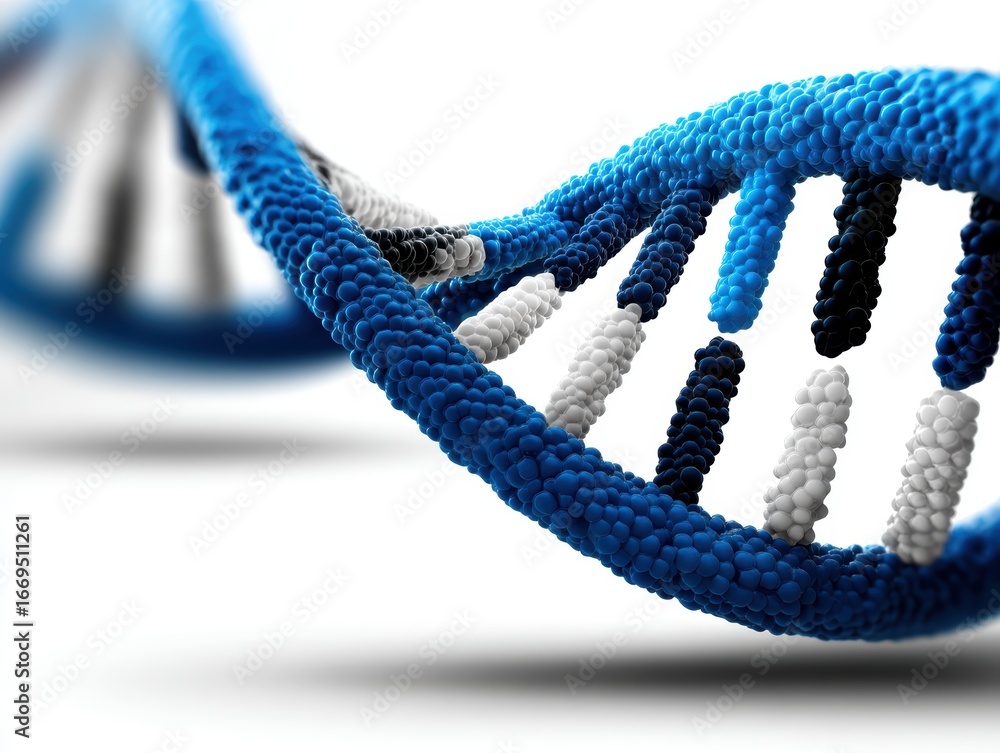Poster exploring the intricate double helix structure of a dna molecule, visualization in blue and white