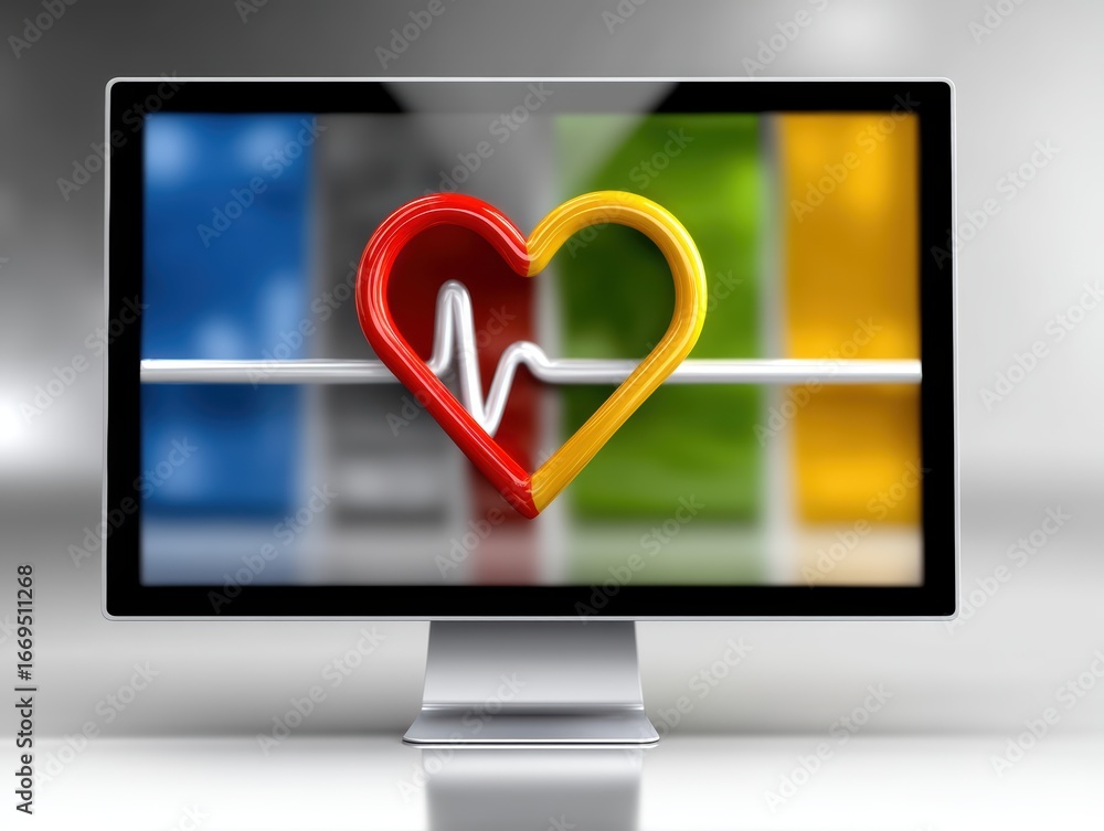 Aufkleber digital heart on computer screen, a symbol of online connection and affection in the modern world