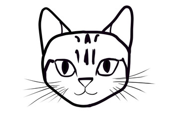 シンプルな線画で描かれた猫の顔のベクターイラスト素材	