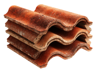 Terracotta clay roof tiles stack isolated on white background