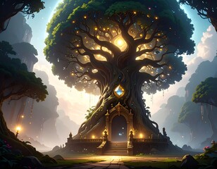 Glowing Tree Shrine in Mystical Forest