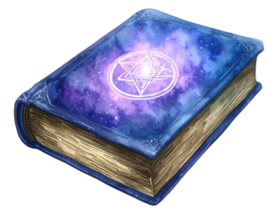  Closed Watercolor Magic Spell Book with Glowing Symbol, Isolated on Transparent Background