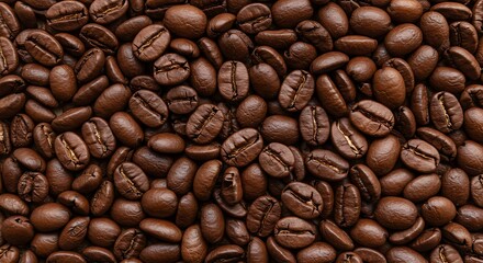 Fototapeta premium A textured background of rich, brown coffee beans, showcasing their rough surface and distinct grooves.