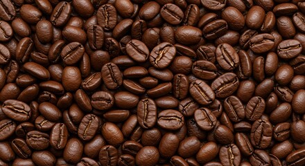 Fototapeta premium A textured background of rich, brown coffee beans, showcasing their rough surface and distinct grooves.