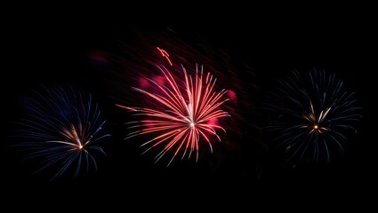 Red and Blue Fireworks in Night Sky celebration explosion