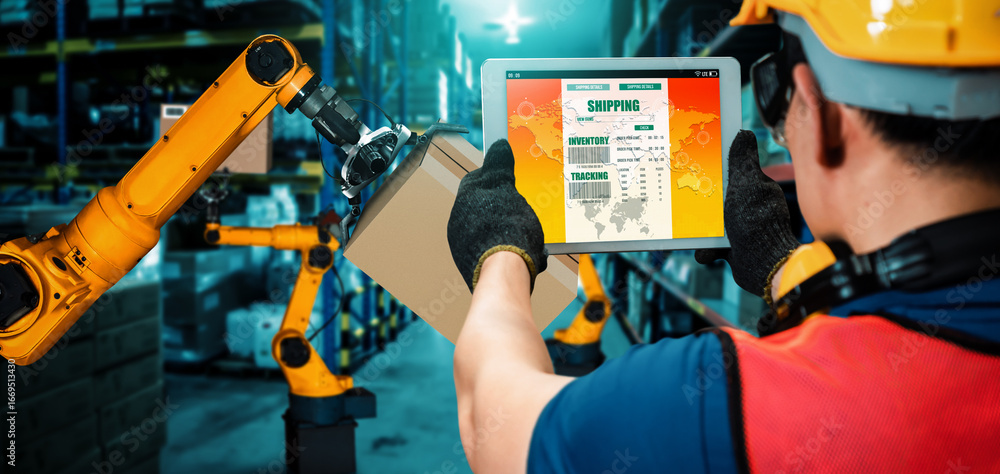 Poster smart robot arm systems for innovative warehouse and factory digital technology . automation manufac