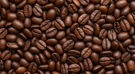 Fototapeta premium A textured background of rich, brown coffee beans, showcasing their rough surface and distinct grooves.