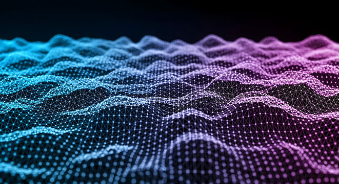 Abstract network landscape with blue and purple gradient on black background