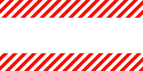 Warning sign with red and white diagonal lines. Attention, danger or caution symbol. Construction site signage, road safety notice, hazard banner, security alert shield. Vector illustration