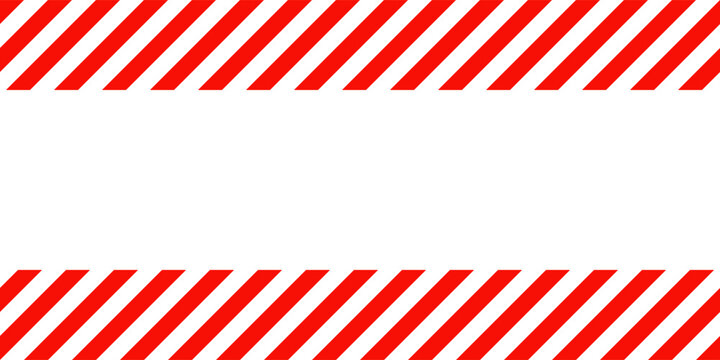 Warning sign with red and white diagonal lines. Attention, danger or caution symbol. Construction site signage, road safety notice, hazard banner, security alert shield. Vector illustration