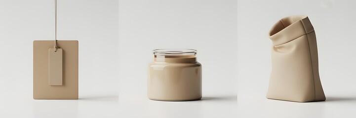 Minimalist Collection of Beige Objects: A carefully curated arrangement of three minimalist beige objects, showcasing simplicity and subtle elegance.