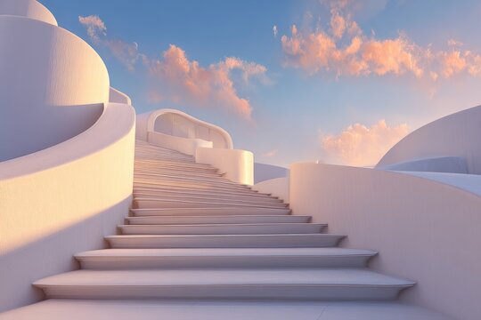 White architectural steps at dawn