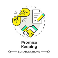 Promise keeping multi color concept icon. Commitments to stakeholders. Corporate social responsibility pillar. Round shape line illustration. Abstract idea. Graphic design. Easy to use in booklet