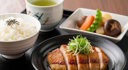 和食の定番、チキンの照り焼きと野菜の煮物