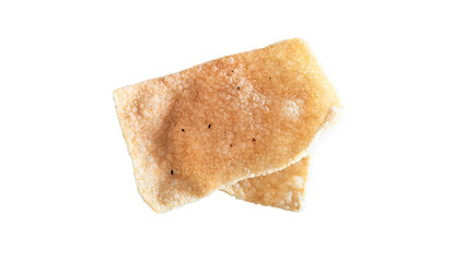 Isolated PNG of crunchy Indonesian crackers topped with savory sauce. Perfect for food menus, recipe blogs, and culinary marketing visuals with transparent background