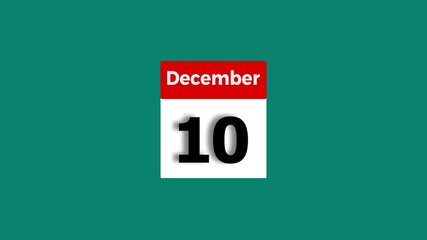 December month 10 date calendar icon animation. Modern design calendar sign background 4k video.