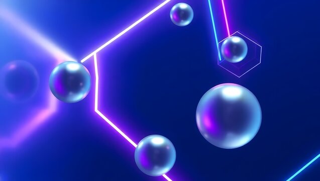 Abstract background with floating spheres and neon lines creating a futuristic design style look - Powered by Adobe