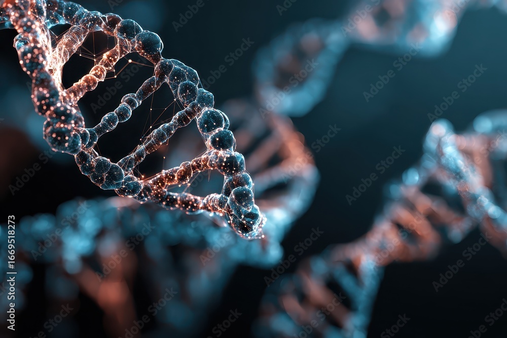 Poster exploration of molecular structures and genetic engineering with hexagonal motifs in a surreal digit