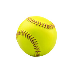 A vibrant softball resting on a surface, showcasing its bright colors and stitching details
