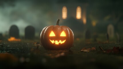 Halloween pumpkin display graveyard digital artwork spooky atmosphere close-up festive concept