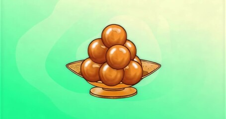 After static view 3D seven-sphere orange pyramid rotating to showcase symmetry against gradient - Powered by Adobe