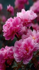 Close-up of vibrant pink peonies