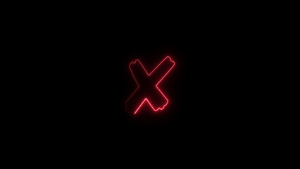 Obraz premium X beam outline stroke icon glowing neon 4K animation on black background
