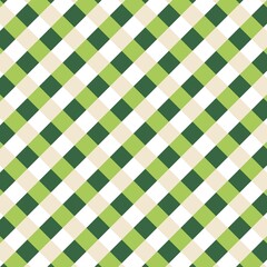 A seamless large-scale diagonal gingham pattern. The design features alternating squares of white, beige, light green, and dark green, creating a classic, vintage, or rustic look.