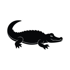 Fototapeta premium Crocodile lying flat with tail animal vector silhouette design