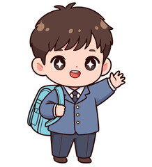 cute school boy waving hand