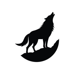 Howling wolf standing wild animal vector silhouette