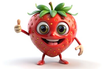 Fototapeta premium Happy Strawberry Character Giving a Thumbs Up on a White Background